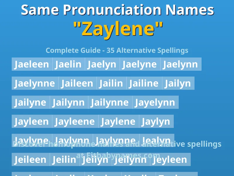 Infographic: Zaylene same pronunciation names, similar names, and homophone names
