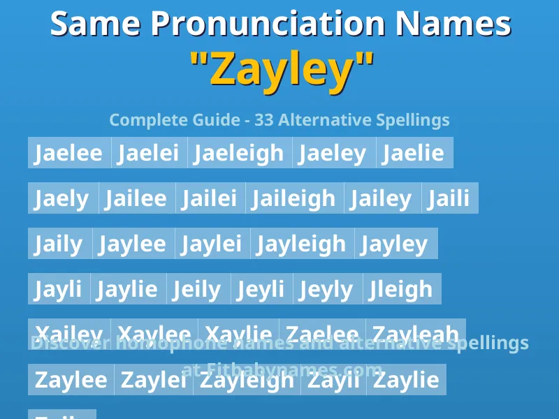 Infographic: Zayley same pronunciation names, similar names, and homophone names