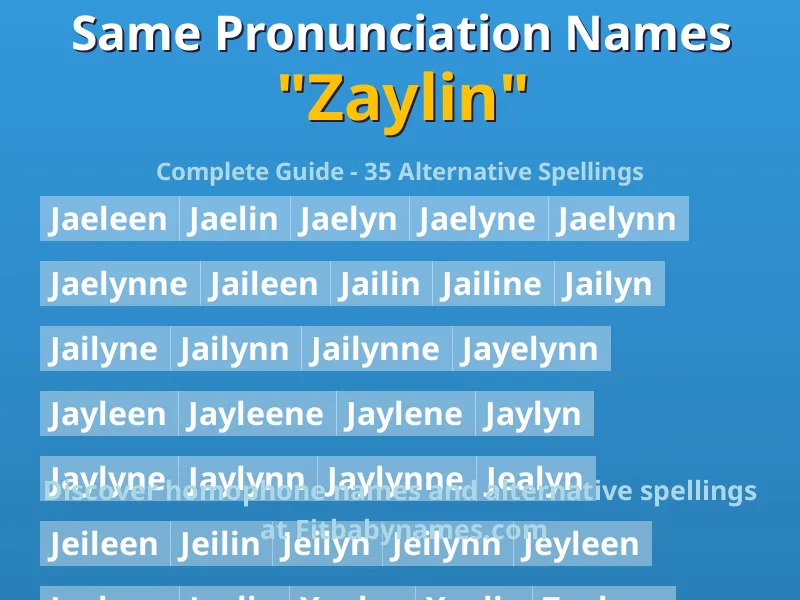 Infographic: Zaylin same pronunciation names, similar names, and homophone names