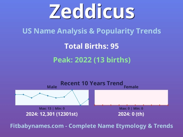 Infographic: Zeddicus name meaning, origin, and popularity trends in the United States (US baby name analysis chart)