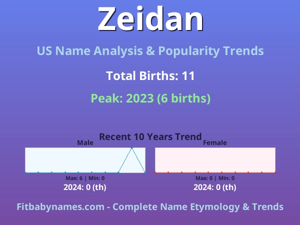 Infographic: Zeidan name meaning, origin, and popularity trends in the United States (US baby name analysis chart)