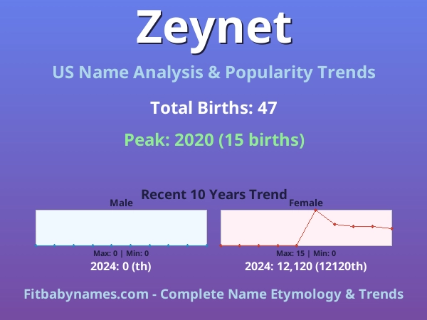Infographic: Zeynet name meaning, origin, and popularity trends in the United States (US baby name analysis chart)