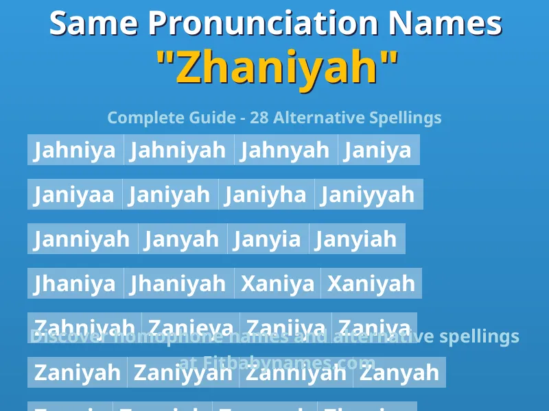 Infographic: Zhaniyah same pronunciation names, similar names, and homophone names