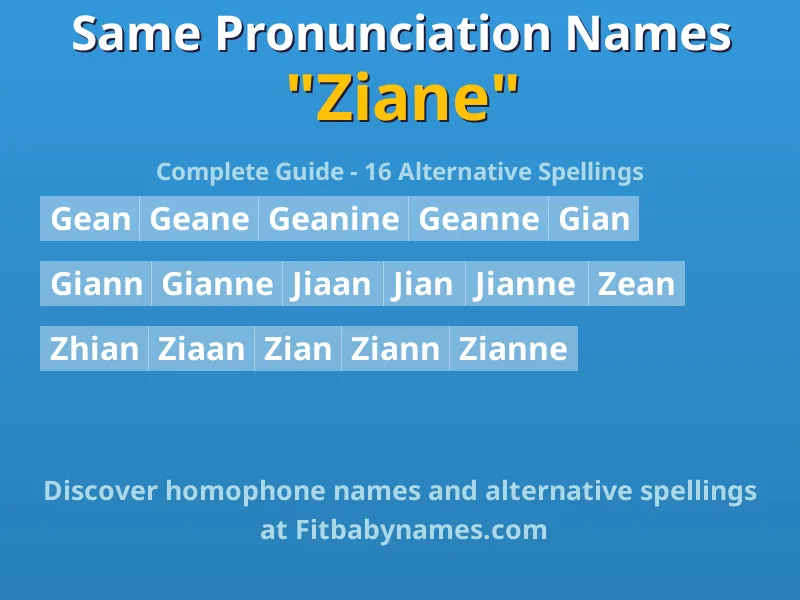 Infographic: Ziane same pronunciation names, similar names, and homophone names