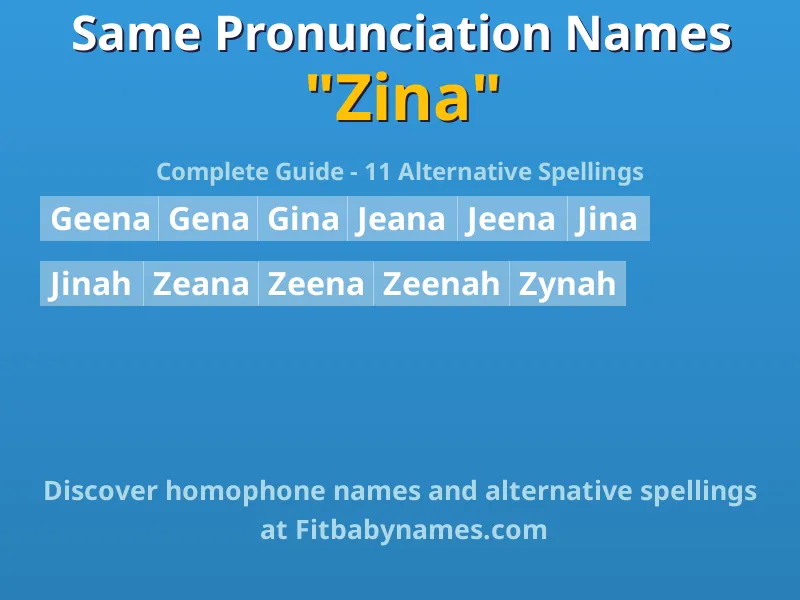 Infographic: Zina same pronunciation names, similar names, and homophone names