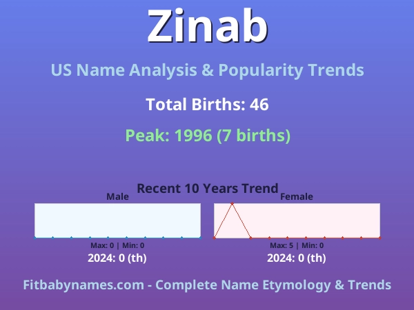 Infographic: Zinab name meaning, origin, and popularity trends in the United States (US baby name analysis chart)