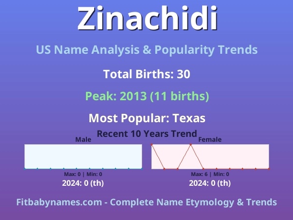 Infographic: Zinachidi name meaning, origin, and popularity trends in the United States (US baby name analysis chart)