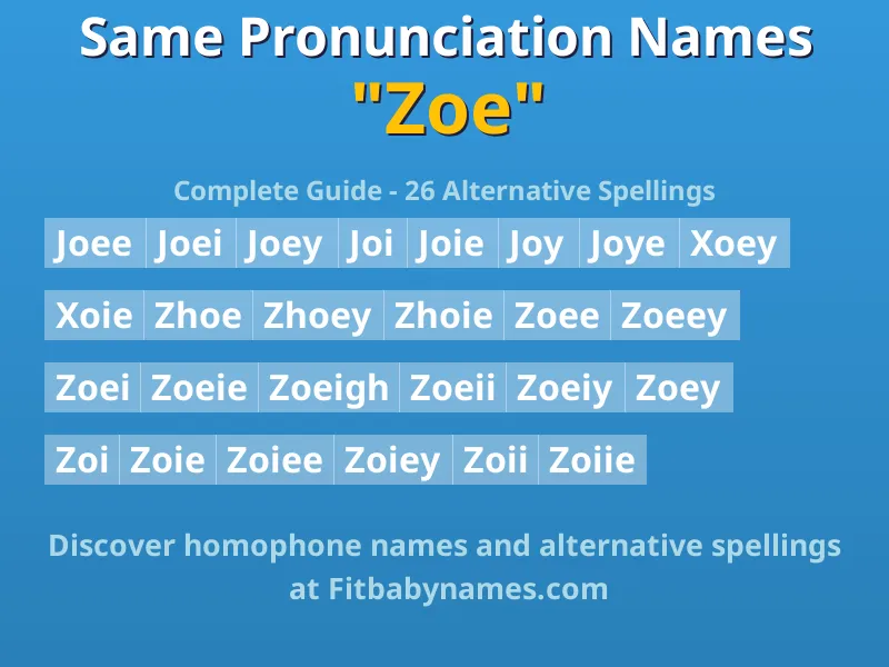Infographic: Zoe same pronunciation names, similar names, and homophone names
