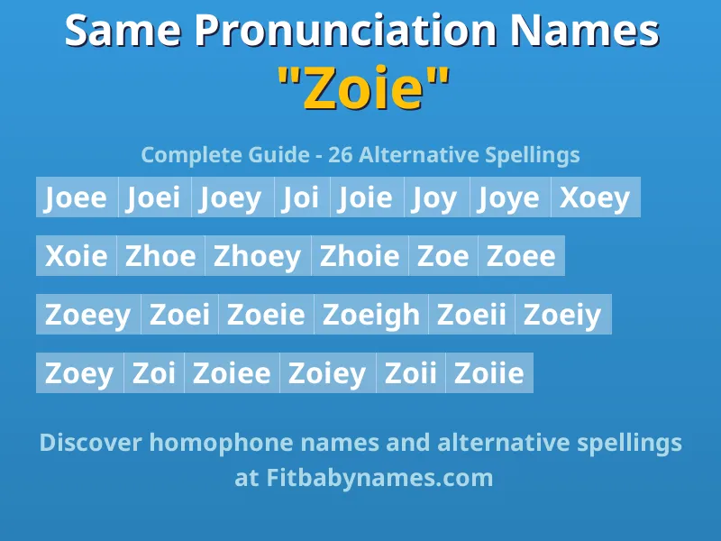 Infographic: Zoie same pronunciation names, similar names, and homophone names