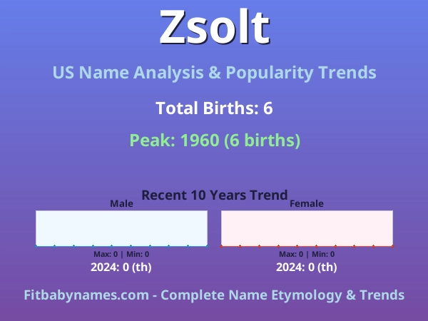 Infographic: Zsolt name meaning, origin, and popularity trends in the United States (US baby name analysis chart)