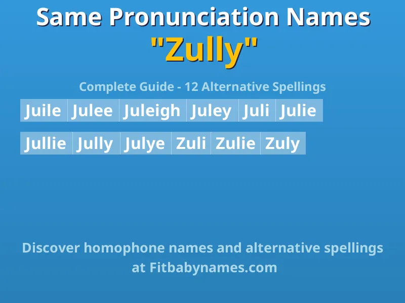 Infographic: Zully same pronunciation names, similar names, and homophone names