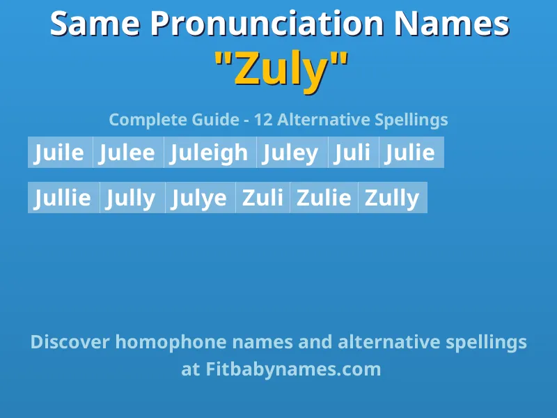 Infographic: Zuly same pronunciation names, similar names, and homophone names
